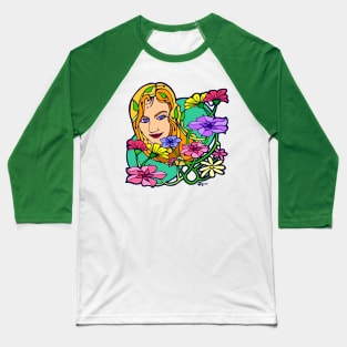 Colored Flowers and Young Woman Baseball T-Shirt